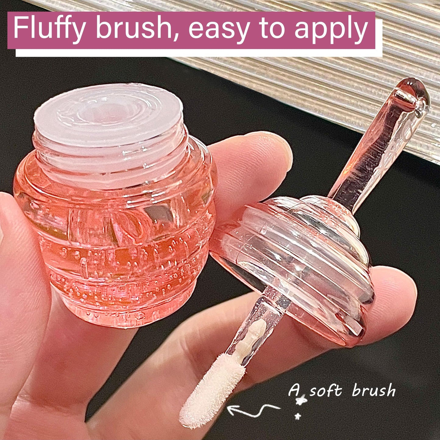 2 PCS Moisturizing Honey Pot Lip Oil Lip Gloss Lip Balm, Moisturizing Propolis Sleeping Lip Mask Hydrating & Prevention Dry, Winter Lip Care Products(Peach+Honey)