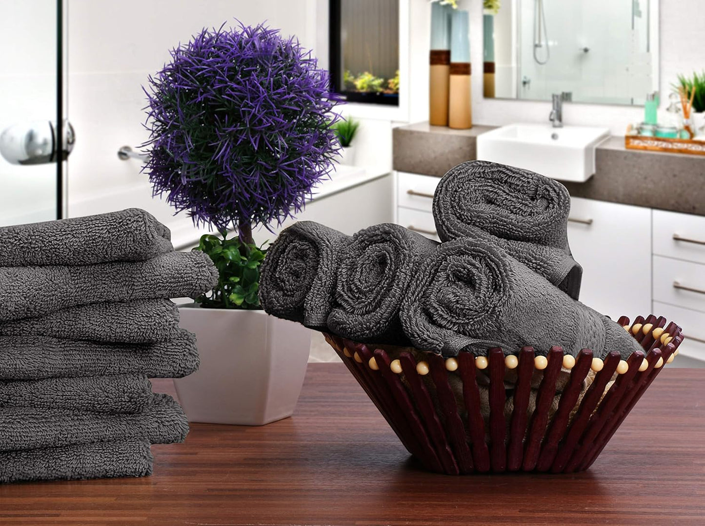 Premium 12-Pack Cotton Wash Cloths - Highly Absorbent & Soft 12x12 for Bathroom, Spa, Gym - Plum