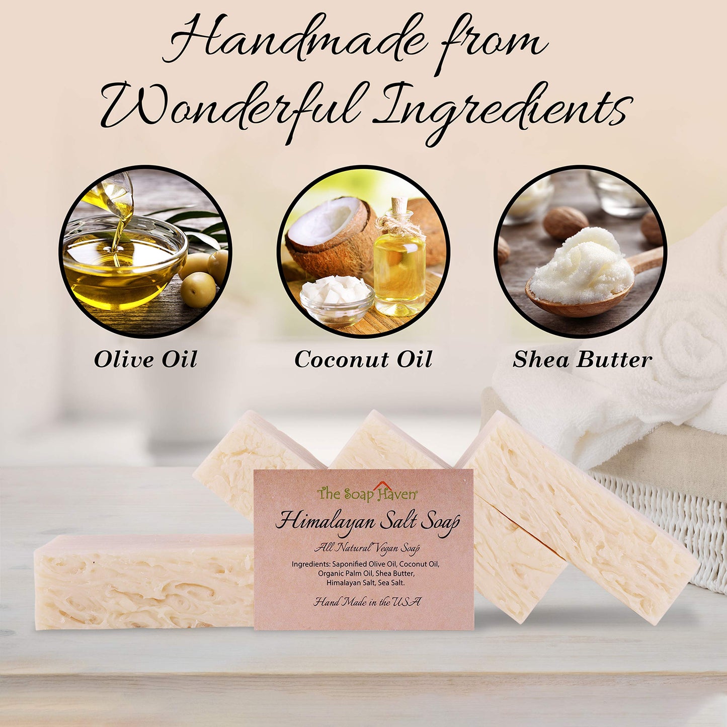 Himalayan Salt Soap Bars, Sea Salt, 4 Bars, Unscented Natural Bar Soap