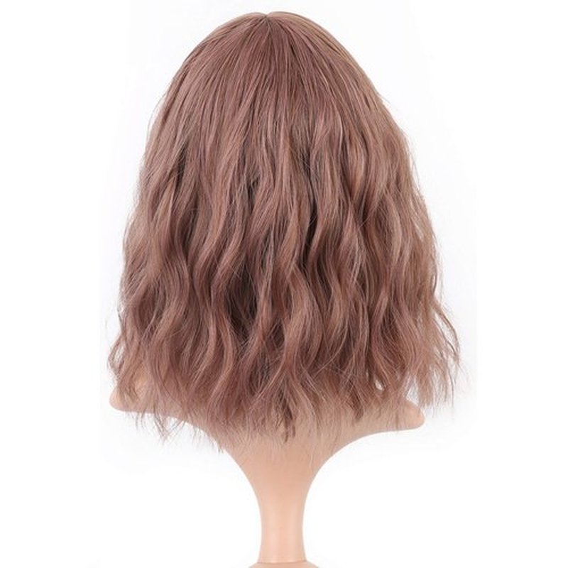 VCKOVCKO Rattan Short Natural Wavy Wig With Air Bangs Shoulder Length Curly Cosplay Synthetic Wig Bob Wig for Girl and Women's Colorful Wigs(12",Rattan-B)