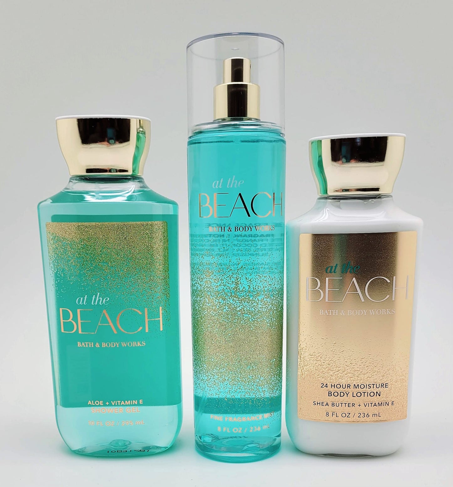 Bath & Body Works - At the Beach - 3 pc Trio Bundle - Shower Gel, Fine Fragrance Mist and 24-Hour Moisture Body Lotion -2020, Full Size