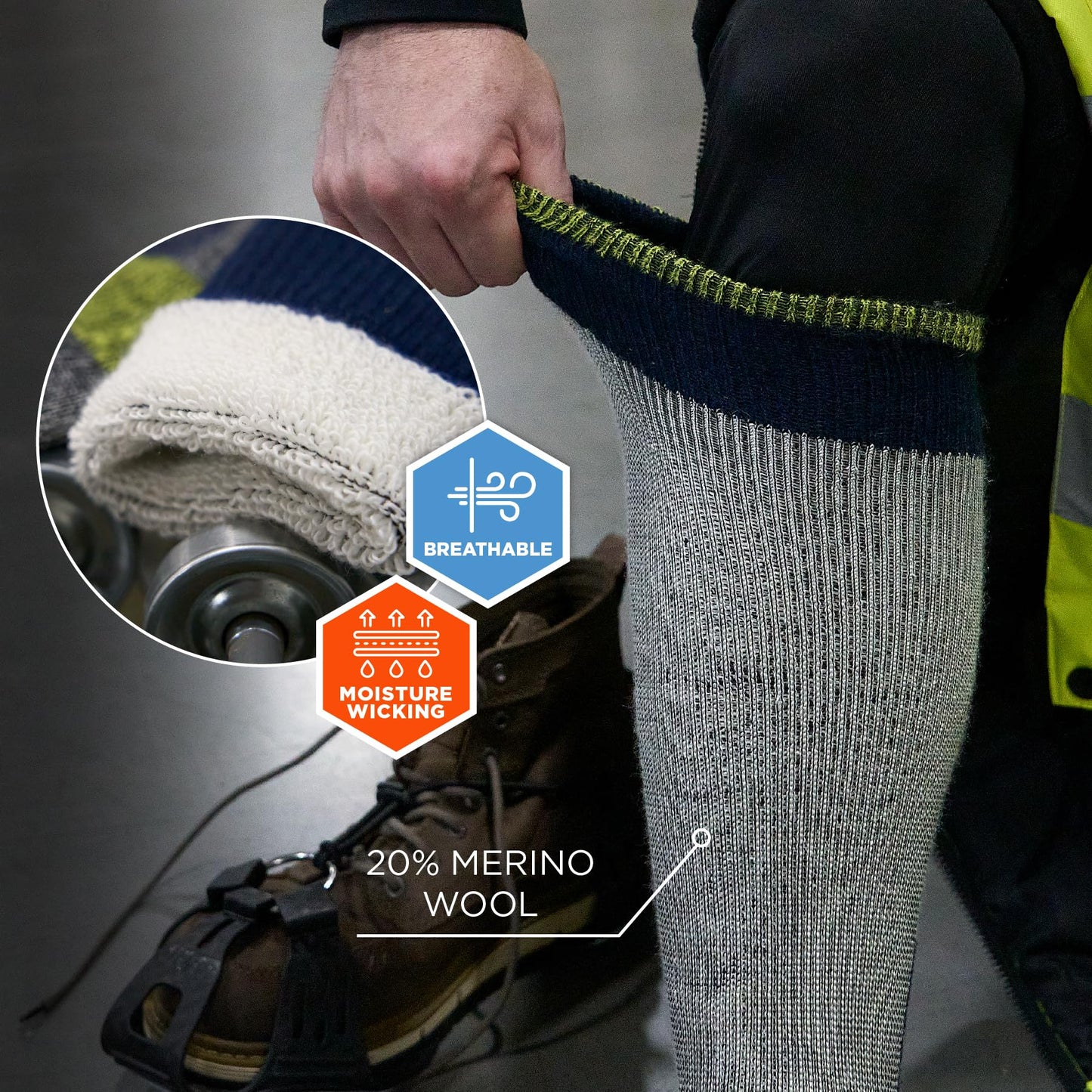 Ergodyne N-Ferno 6494 Freezer Socks, Merino Wool Blend, Moisture Wicking, Cold Storage Work Gear