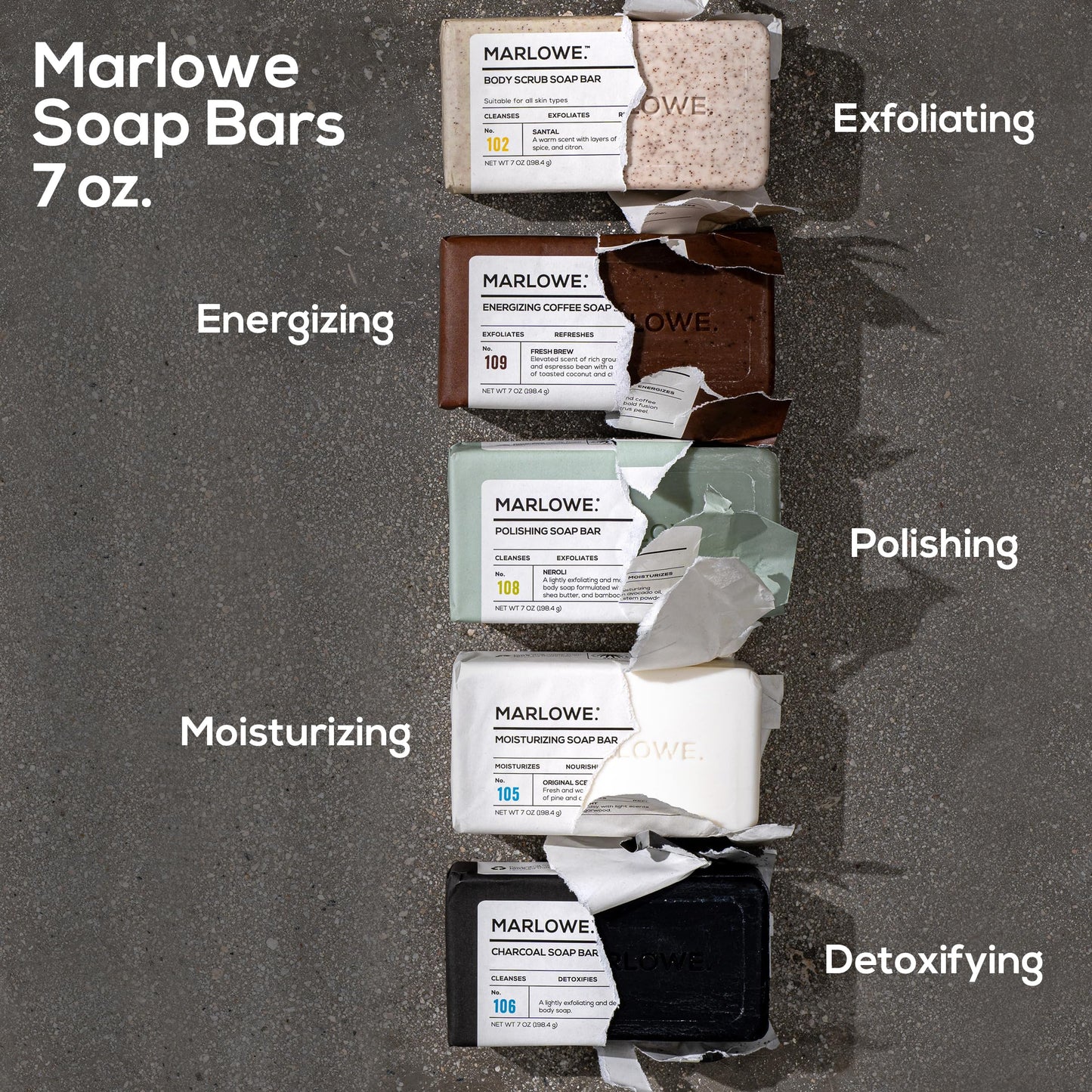 MARLOWE. No. 109 Coffee Bar Soap 7 oz, Body Scrub Soap for Men, Refreshing, Energizing & Exfoliating with Natural Extracts, Caffeine, Coffee Beans & Cocoa Butter, Fresh Brewed Scent