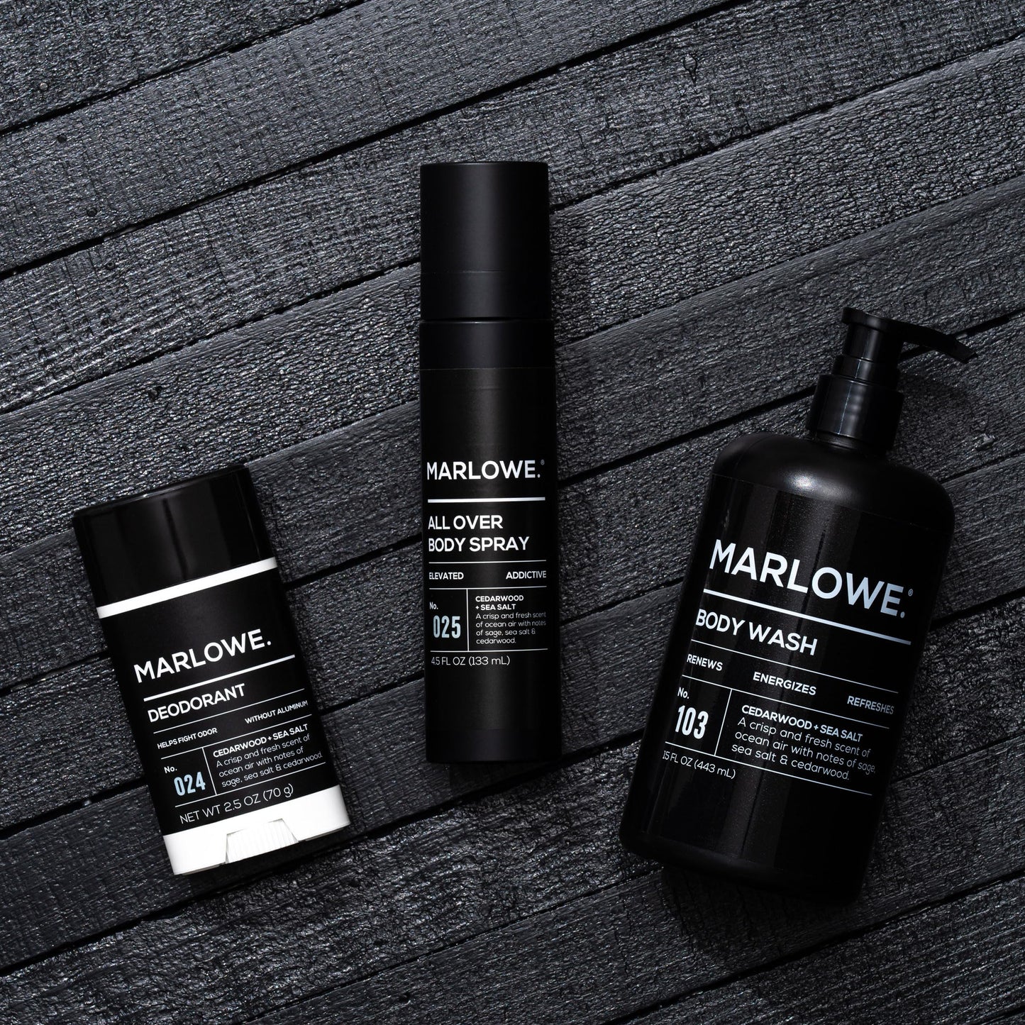 MARLOWE. Aluminum Free Men's Deodorant Stick, Cedarwood + Sea Salt, 2.5 oz