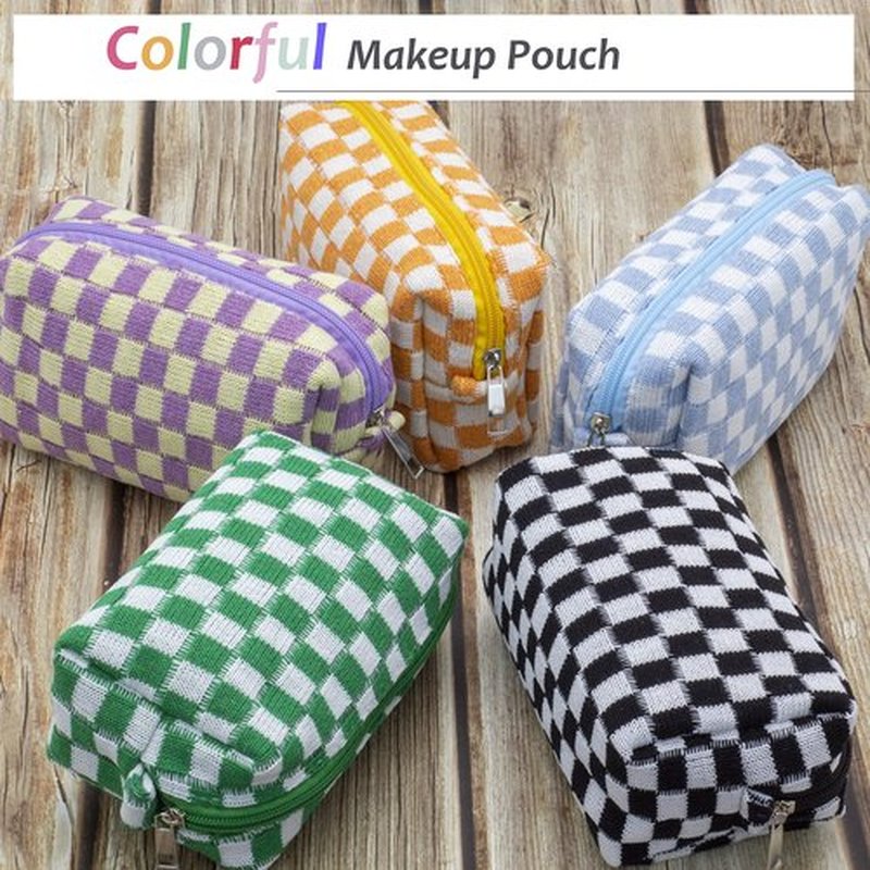 PAZIMIIK Checkered Makeup Bag for Purse Portable Zipper Make Up Pouch Small Cosmetic Case for Travel Accessories (2PCS Black Green)
