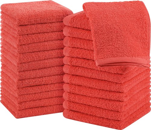 Utopia Towels 24 Pack Cotton Washcloths Set - 100% Ring Spun Cotton, Premium Quality Flannel Face Cloths, Highly Absorbent and Soft Feel Fingertip Towels (Coral)