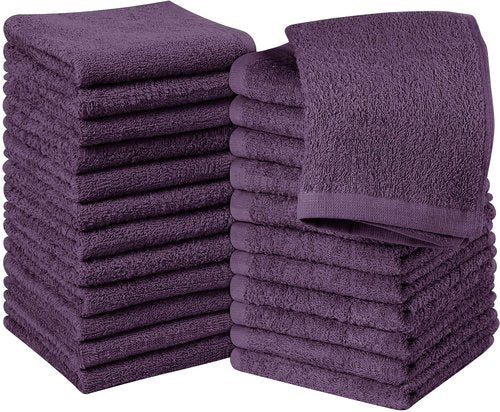Utopia Towels 24 Pack Cotton Washcloths Set - 100% Ring Spun Cotton, Premium Quality Flannel Face Cloths, Highly Absorbent and Soft Feel Fingertip Towels (Plum)