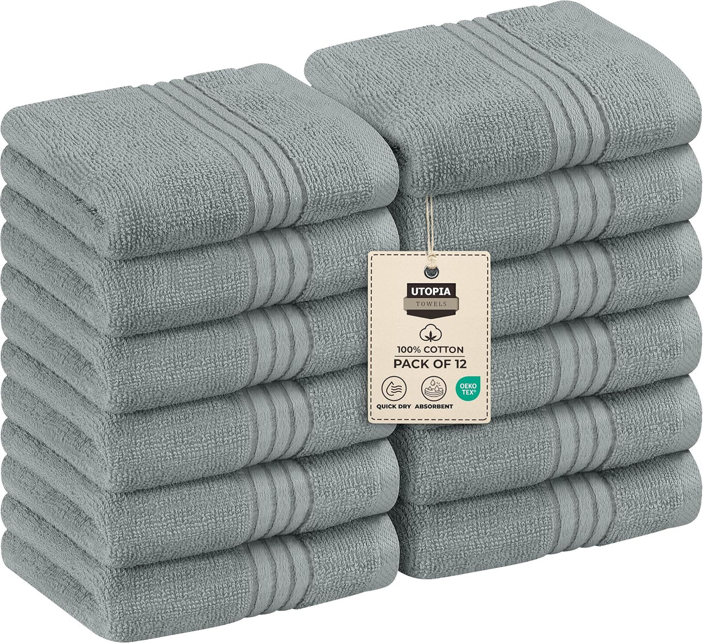 Premium 12-Pack Cotton Wash Cloths - Highly Absorbent & Soft 12x12 for Bathroom, Spa, Gym - Plum