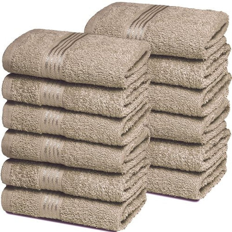 Belizzi Home Ultra Soft Cotton Washcloths, Contains 12 Piece Face Cloths 12x12 inch, Ideal for Everyday use Face Towels, Compact & Lightweight Multi Purpose Washcloths - Tan