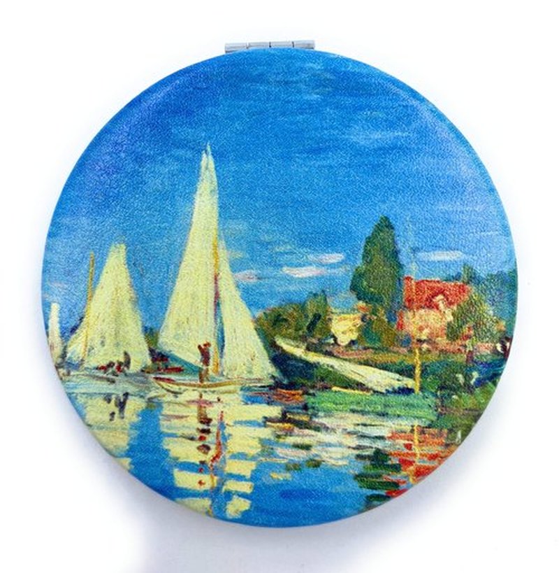 Aeisage Small Compact Mirror for Men Small Bag Mirror Lightweight Portable Mirror Hand Mirror Claude Monet Sea Argenteuil Birthday Gift for Friend