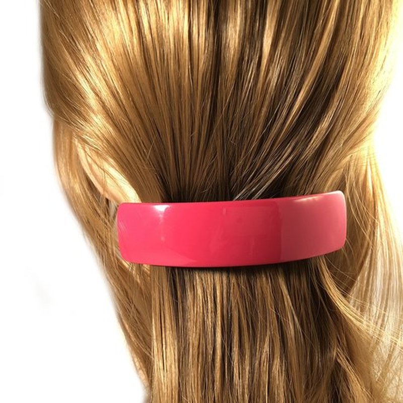French Amie Curved Pink Large 3 ¾” Handmade Celluloid Automatic Volume Hair Clip Barrette (Pink)