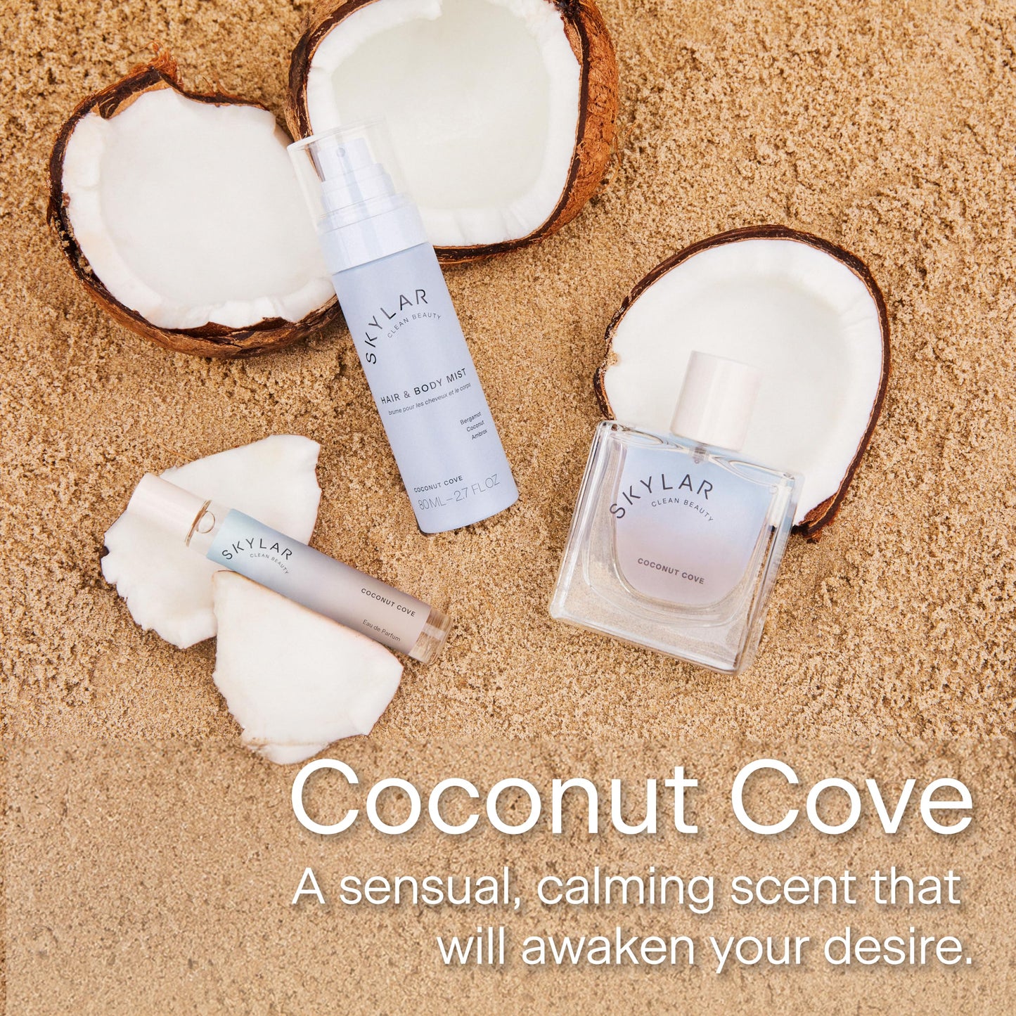 Skylar Coconut Cove Hair Perfume & Body Mist for Women - Coconut Hair and Body Mist with Jasmine & Gardenia Notes - Hypoallergenic, Vegan, Clean Fragrance for Sensitive Skin - 80mL / 2.7 Fl oz