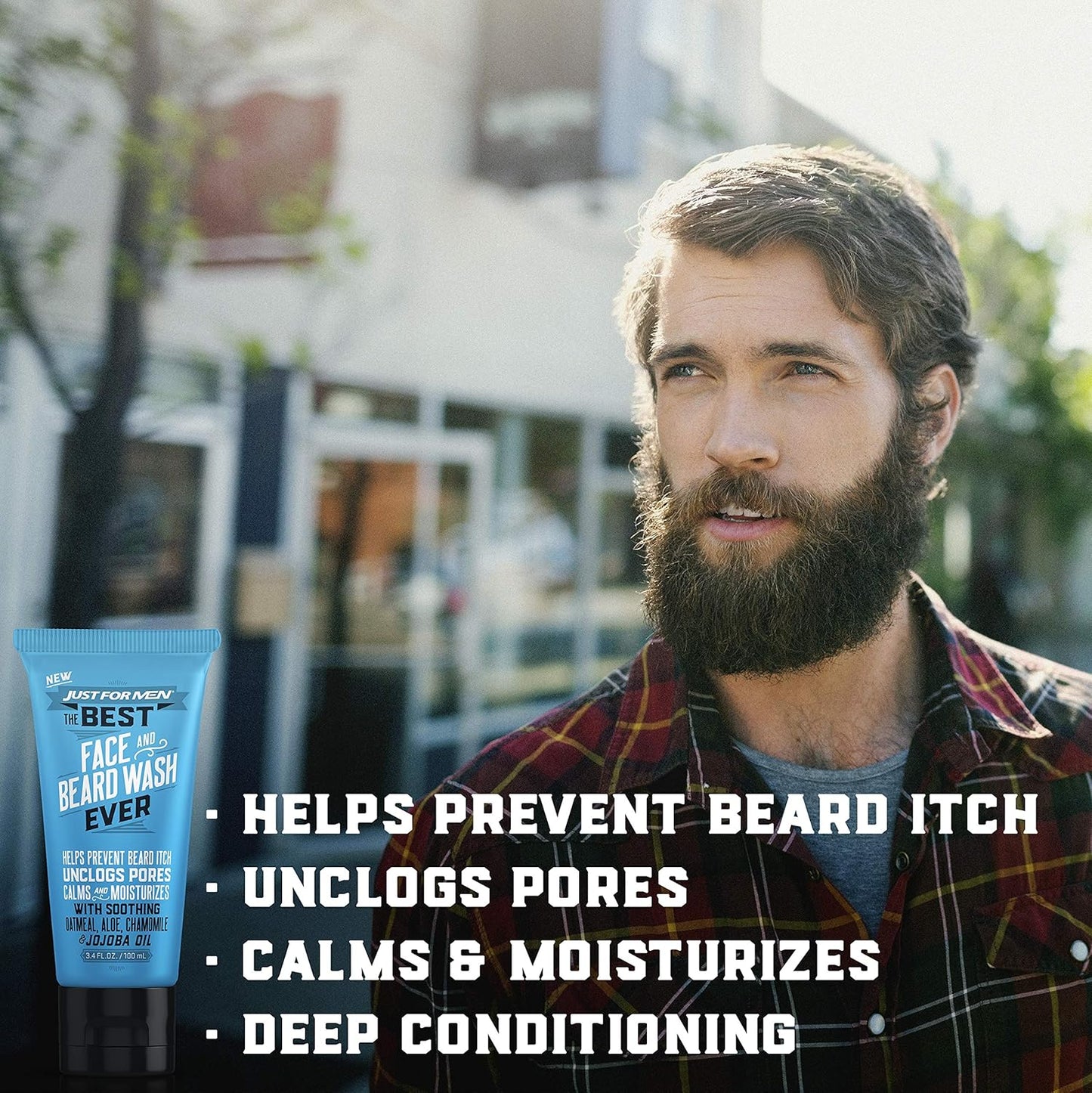 Just For Men The Best Face & Beard Wash Ever, Mosturizes to help prevent beard itching, Acts like Shampoo for the beard, Made with Oatmeal, Aloe, Chamomile, and Jojoba Oil, 3 Fluid Ounce