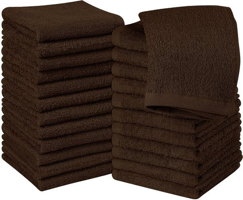 Utopia Towels Cotton Washcloths Set - 100% Ring Spun Cotton, Premium Quality Flannel Face Cloths, Highly Absorbent and Soft Feel Fingertip Towels (24 Pack, Brown)