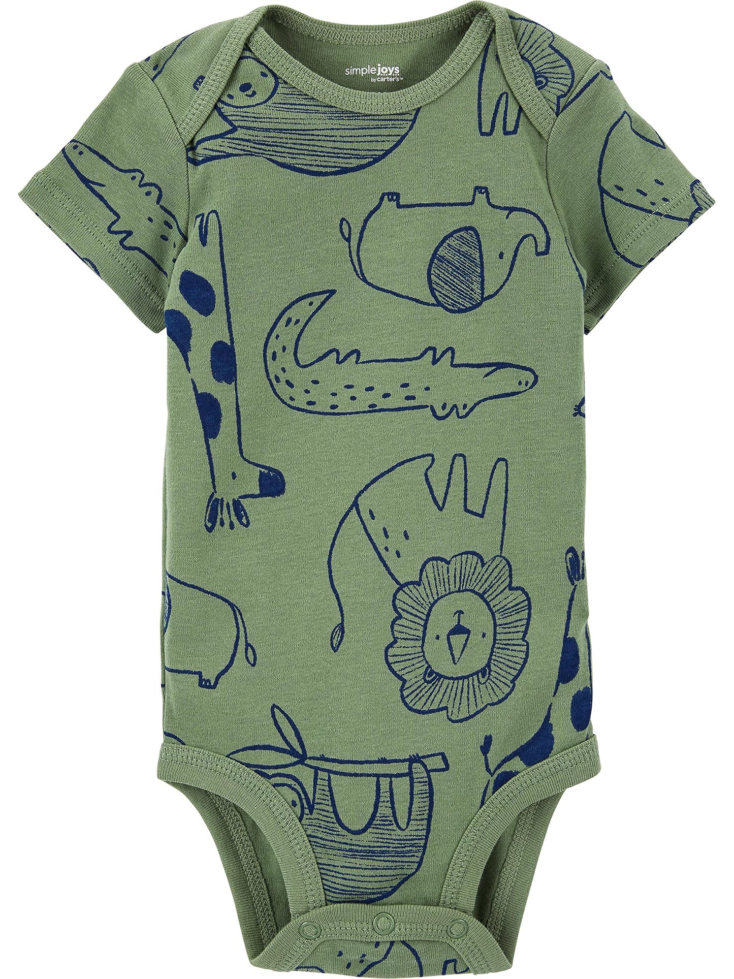 Simple Joys by Carter's Baby Boys' Short-Sleeve Bodysuit, Pack of 6, Multicolor/Alligator/Forest Animals/Stripe, 18 Months
