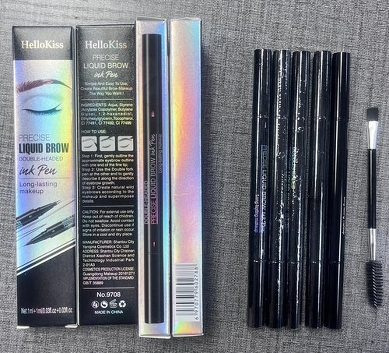 9708 2-Tip Double-Ended Eyebrow Pen, 2-in-1, with Eyebrow Brush. Waterproof and Sweat Proof,Precise Liquid Brow, 5 Shades, Long-Lasting(5#Black)
