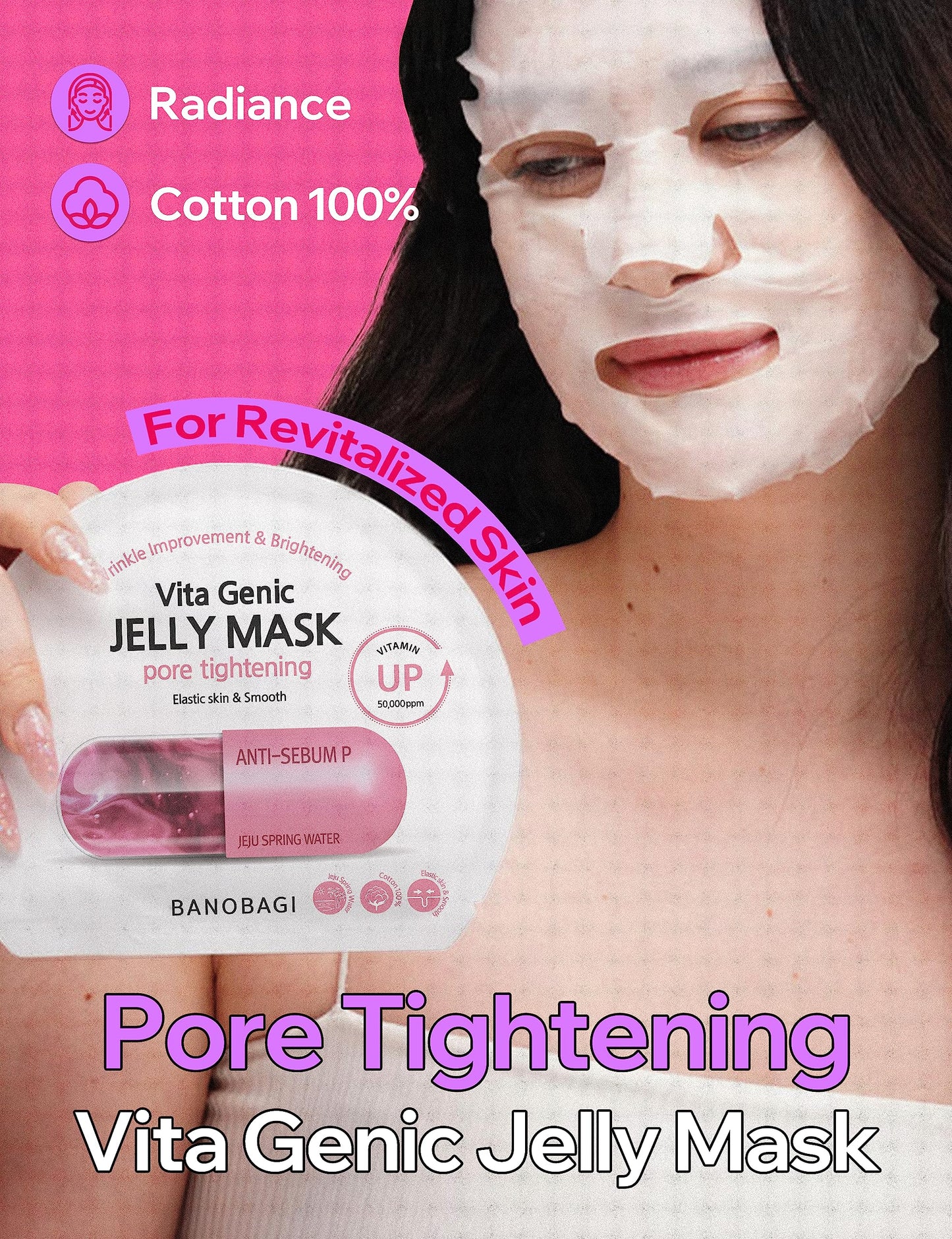 BANOBAGI Vita Genic Jelly Pore Tightening Face Masks Beauty w/Essence & 11 Vitamin Complex | Korean Face Mask | Moisturizing Face Mask Facial Care for Oily Skin (1.8 fl oz, 10 Sheets)