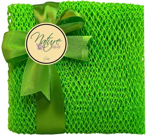 Nature by EJN - Net Bath Sponge, Ghana N1 Weave, Long, Skin Exfoliation, African, Porous, Stretches Horizontally to Approximately 49" (Chartreuse Green)