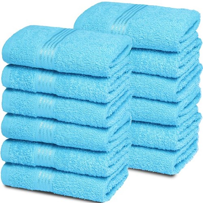 Belizzi Home Ultra Soft Cotton Washcloths, Contains 12 Piece Face Cloths 12x12 inch, Ideal for Everyday use Face Towels, Compact & Lightweight Multi Purpose Washcloths - Turquoise Blue