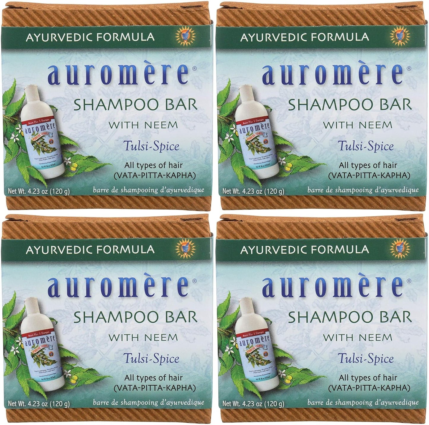 Auromere Ayurvedic Shampoo Bar - Eco Friendly, Handmade, Vegan, Cruelty Free, Natural, Non GMO, All in One Bar for Soap and Shampoo (4.23 oz), 5 pack