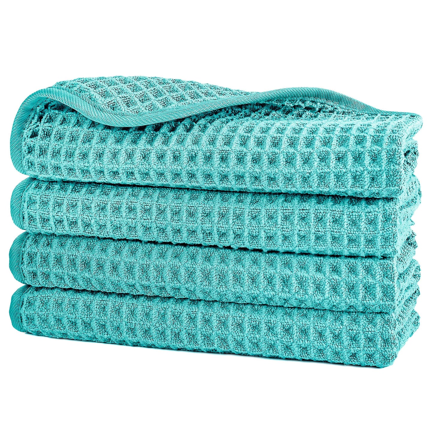 POLYTE 430 GSM Microfiber Lint Free Washcloth Face Towel, 13 x 13 in, 4 Pack (Waffle Weave)