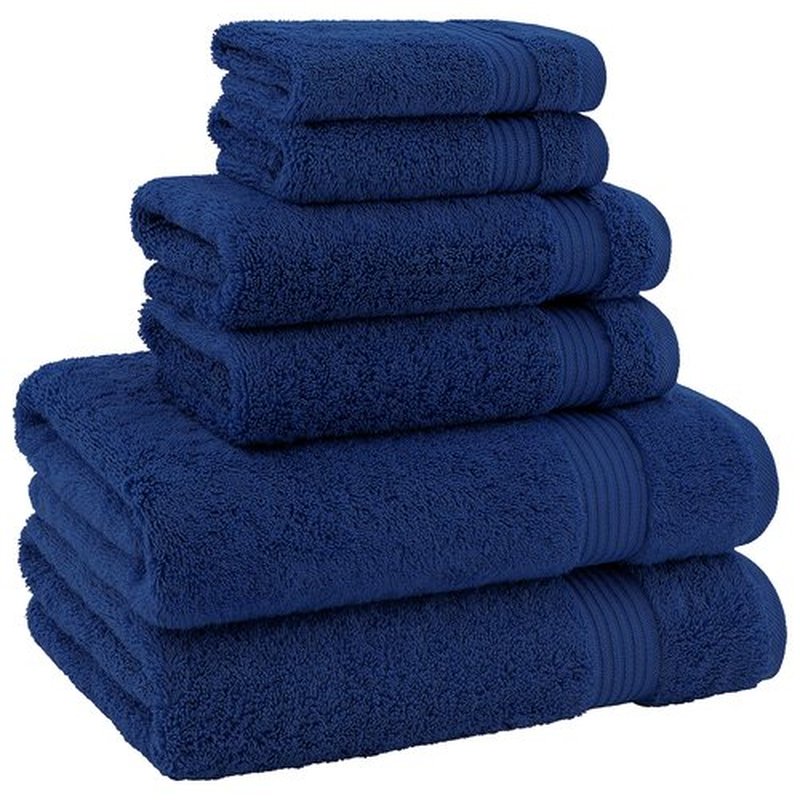 American Veteran Towel, 100% Cotton Turkish 6 Piece Towel Set Luxury Towels Set of 6 for Bathroom Essentials 2 Bath Towels 2 Hand Towels 2 Washcloths, Navy Blue